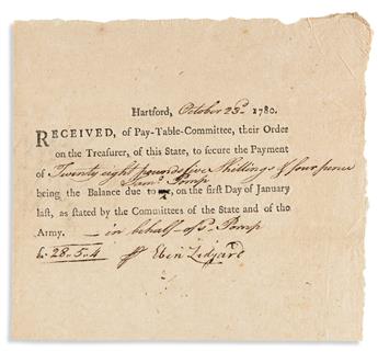 (MILITARY--AMERICAN REVOLUTION.) Pair of pay documents for Black soldier Samuel Pomp.